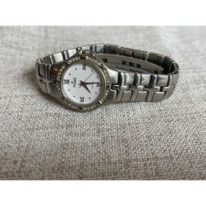 Visage Womens Quartz Watch Silver Tone Rhinestone Bezel Roman Numeral 11218